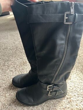 Maurices Black Over-the-Knee Boots with Side Zipper and Buckles